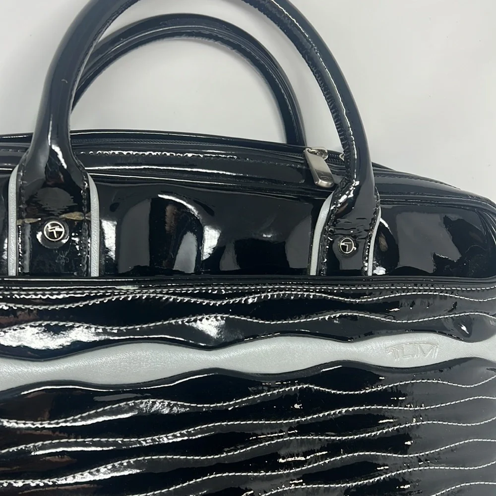 Tumi Black Patent Leather Laptop Shoulder Bag
